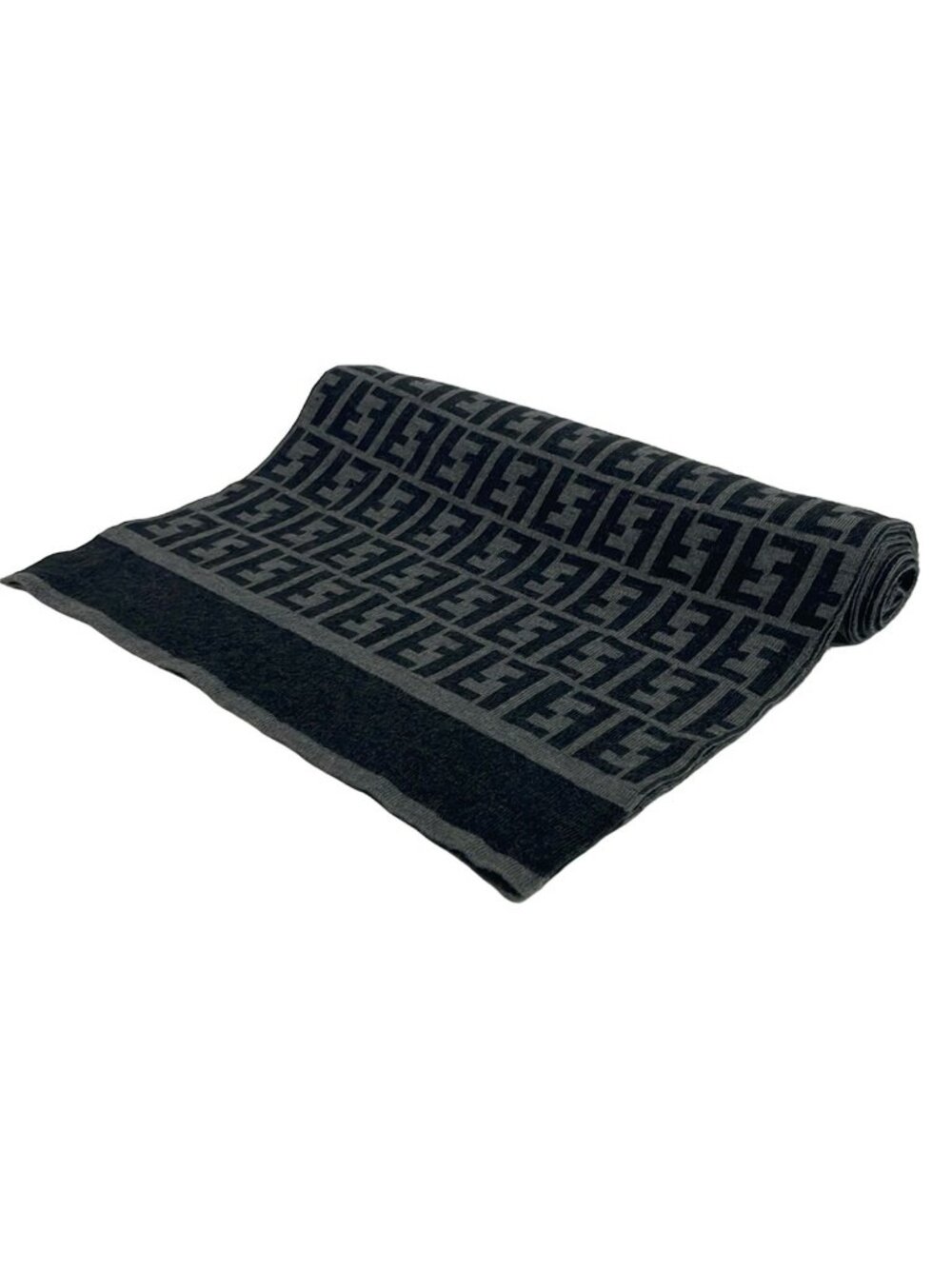Fendi Scarf Black Gray Zucca Pattern Wool